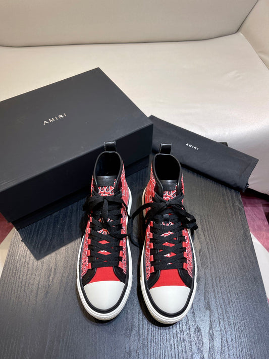 Men's Amiri Canvas and Leather Stars Court High Top Sneakers Shoes